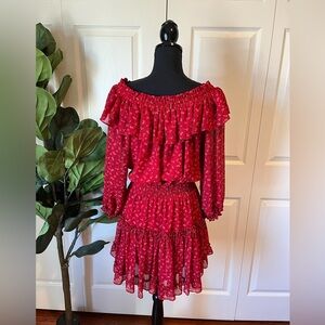 MISA Los Ángeles Red Off-Shoulder Ruffle Tiered Dress